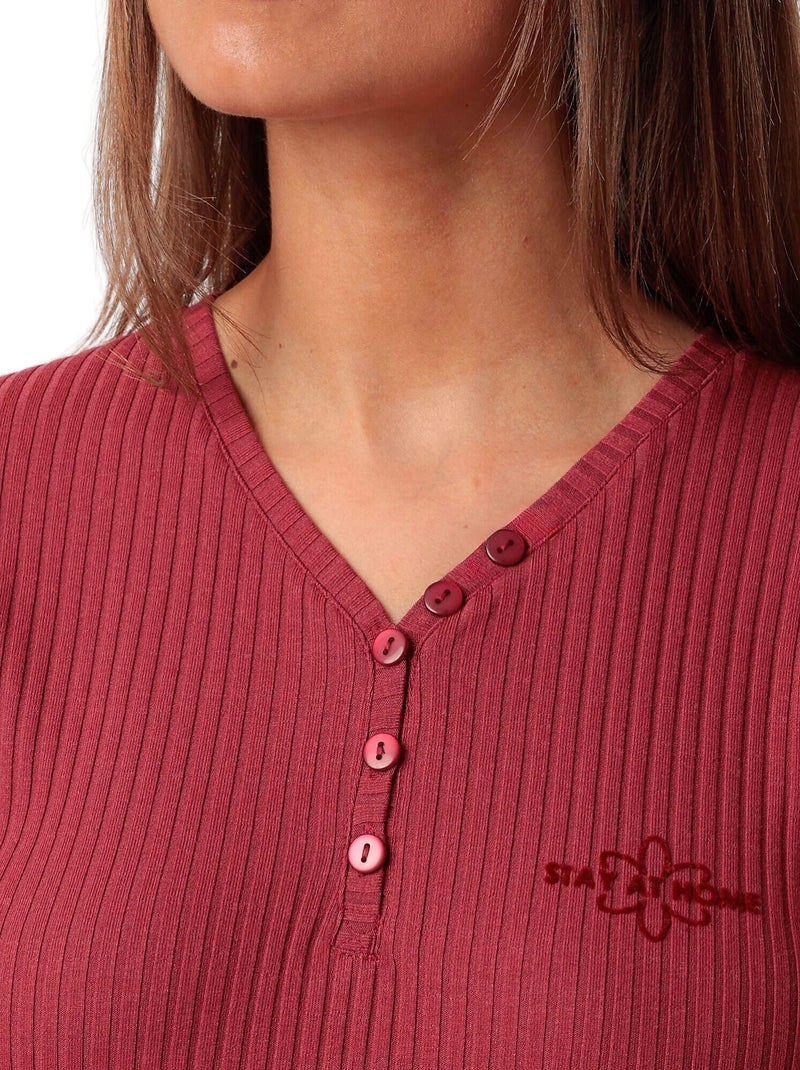 Pigiama a maniche lunghe con fiori geometrici da donna STAY AT HOME Bordeaux - Kiabi