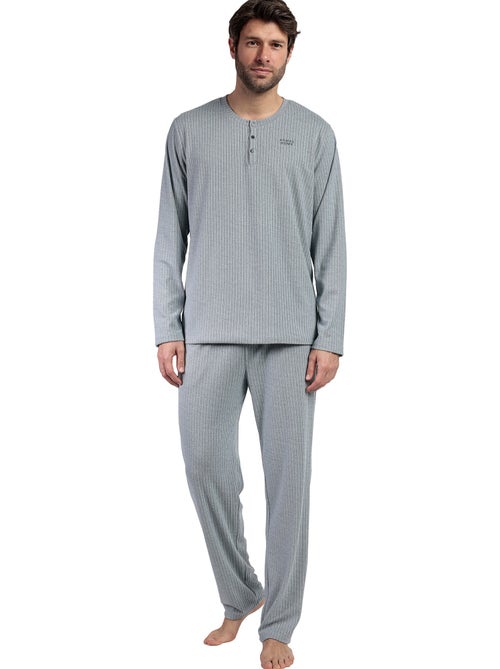 Pigiama a maniche lunghe con patta a coste supersoft da uomo ADMAS HOME - Kiabi Pigiama a maniche lunghe con patta a coste supersoft da uomo ADMAS HOME - Kiabi
