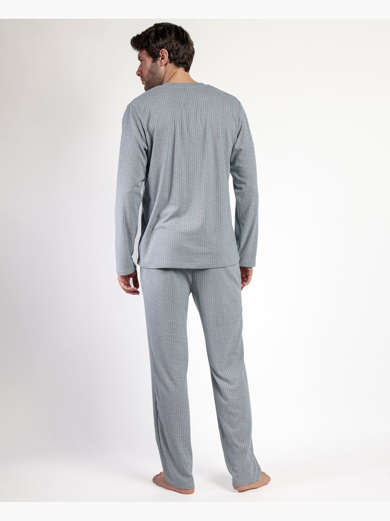 Pigiama a maniche lunghe con patta a coste supersoft da uomo ADMAS HOME Blu - Kiabi