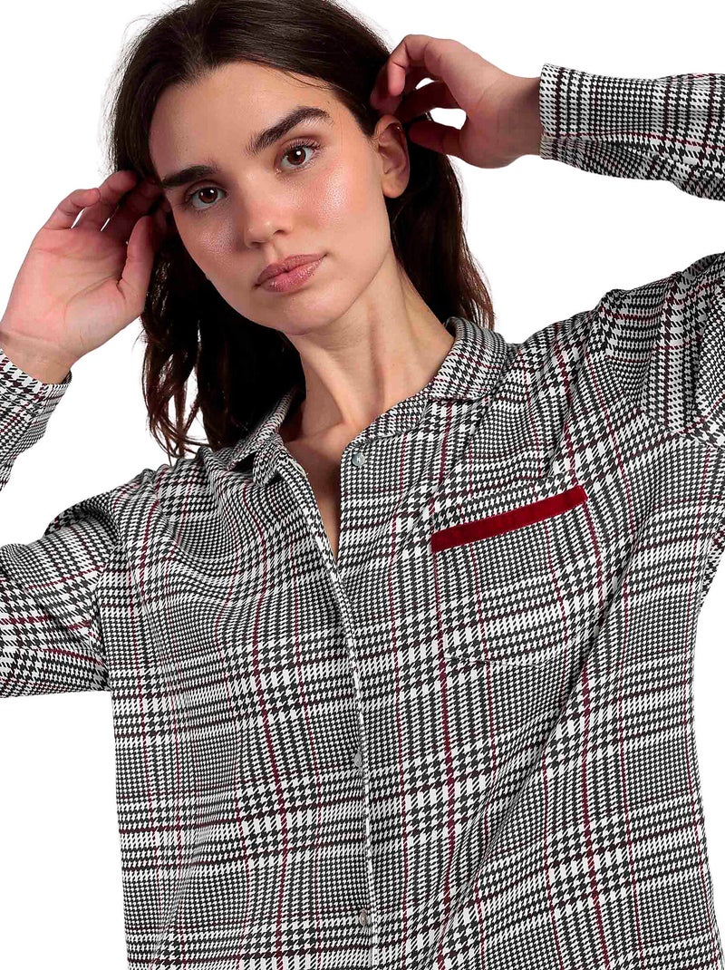 Pigiama a maniche lunghe con schiena scoperta e motivo pied de poule da donna ADMAS Grigio - Kiabi