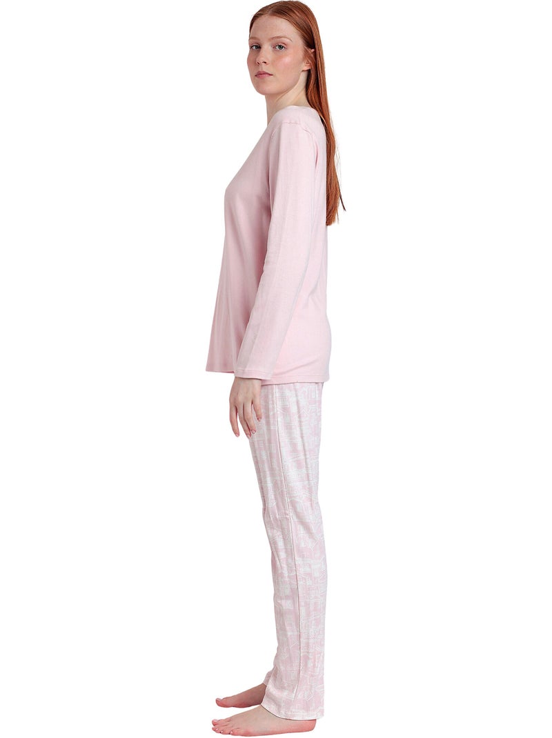 Pigiama a maniche lunghe con scollo a V da donna ADMAS La Vie Est Belle Rosa - Kiabi