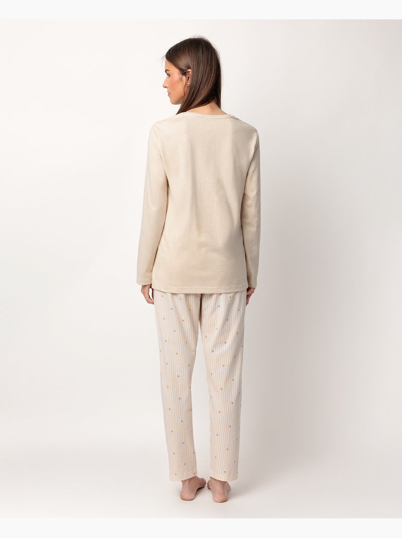 Pigiama a maniche lunghe con stelle e righe da donna ADMAS CLASSIC Beige - Kiabi
