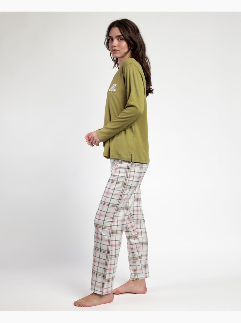 Pigiama a maniche lunghe da donna ADMAS Smile Everyday con patta Verde oliva - Kiabi