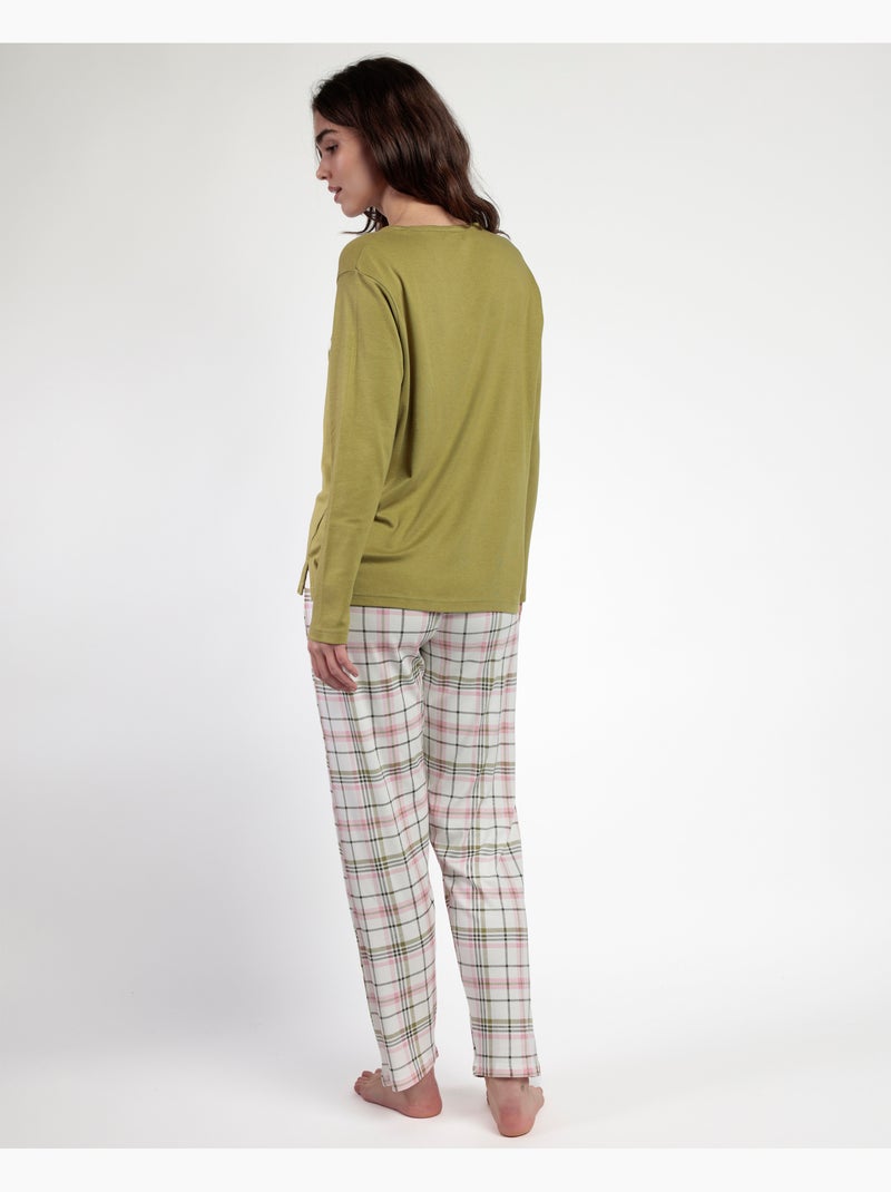 Pigiama a maniche lunghe da donna ADMAS Smile Everyday con patta Verde oliva - Kiabi