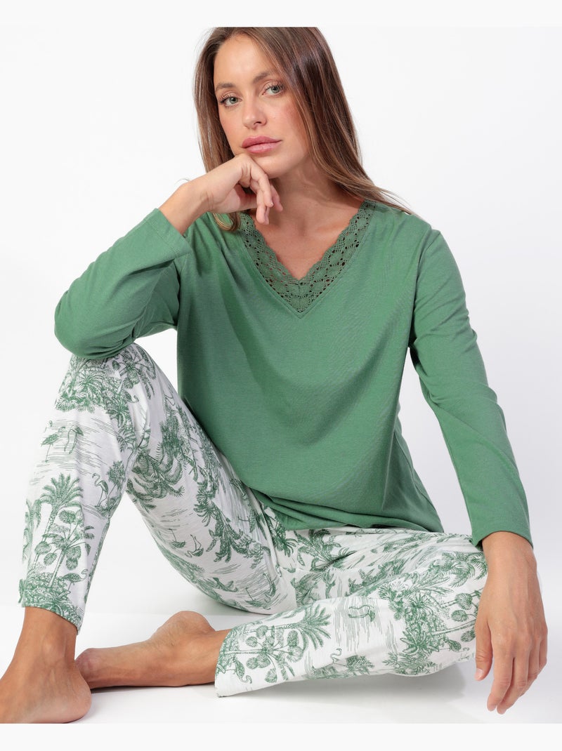 Pigiama a maniche lunghe da donna ADMAS Summer Paradise Verde foresta - Kiabi