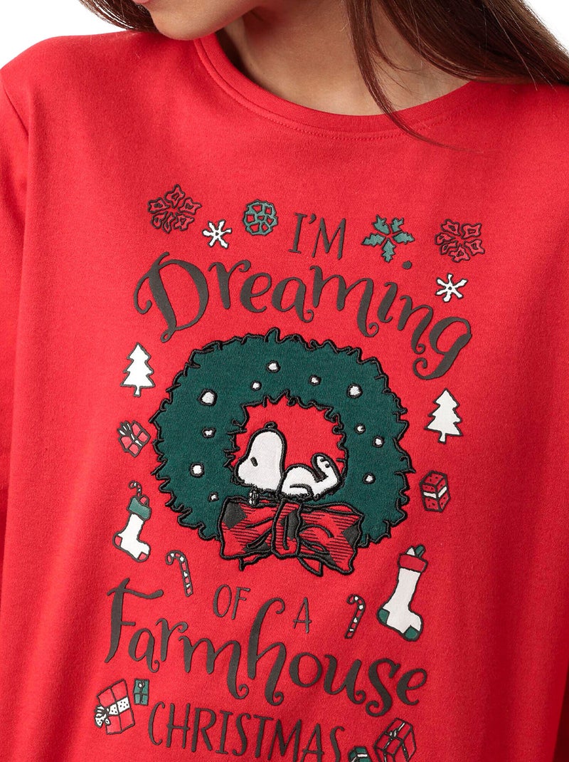 Pigiama a maniche lunghe da donna PEANUTS Renna Crossing Rosso - Kiabi