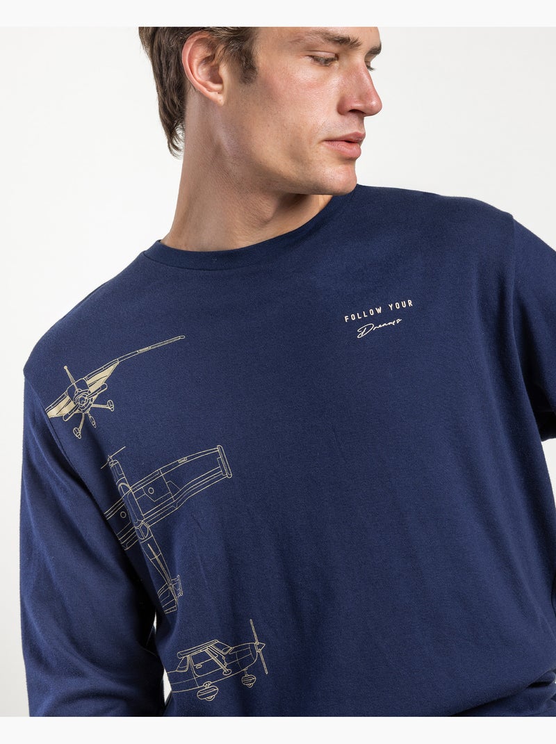 Pigiama a maniche lunghe da uomo ADMAS Follow Your Dreams Blu marino - Kiabi