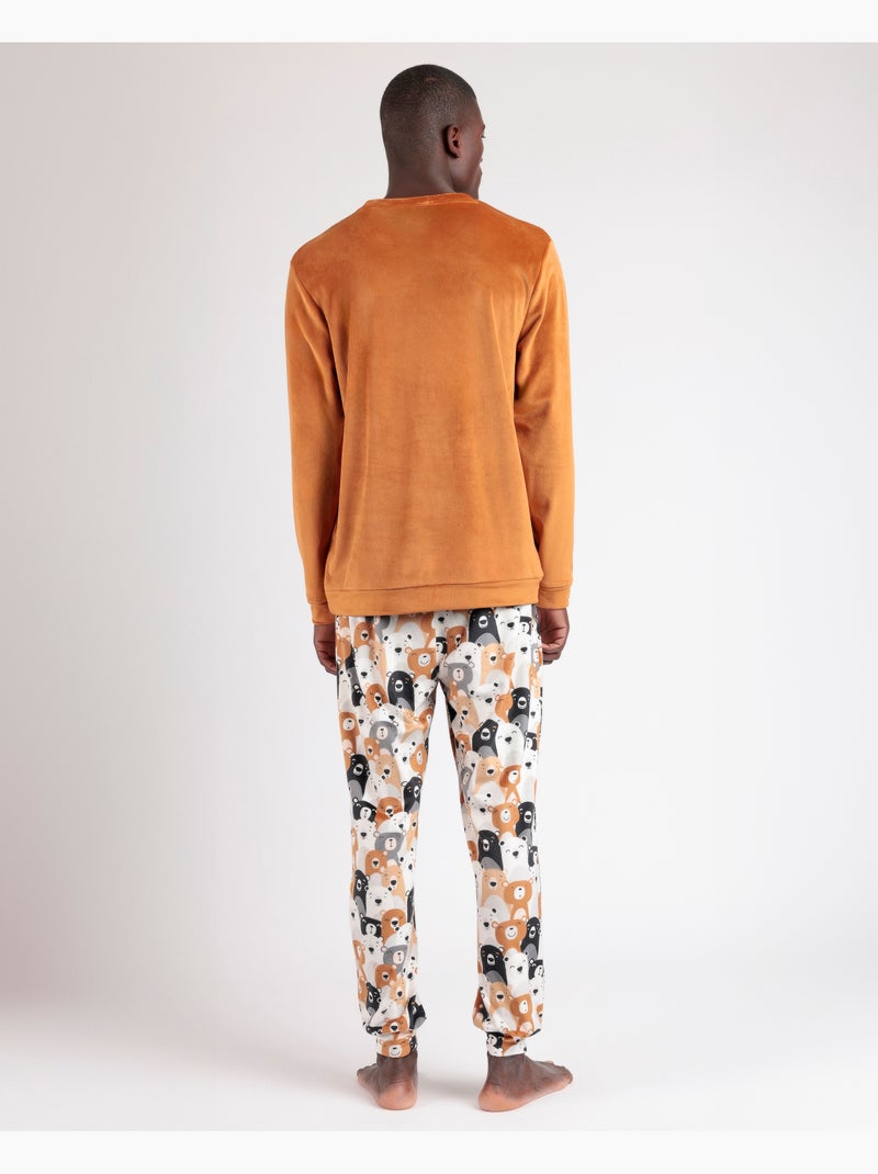 Pigiama a maniche lunghe da uomo ADMAS Velvet Family Bear Marrone - Kiabi