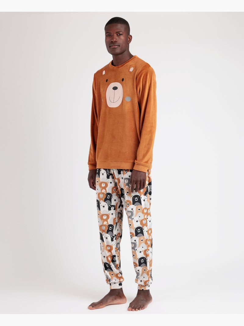 Pigiama a maniche lunghe da uomo ADMAS Velvet Family Bear Marrone - Kiabi
