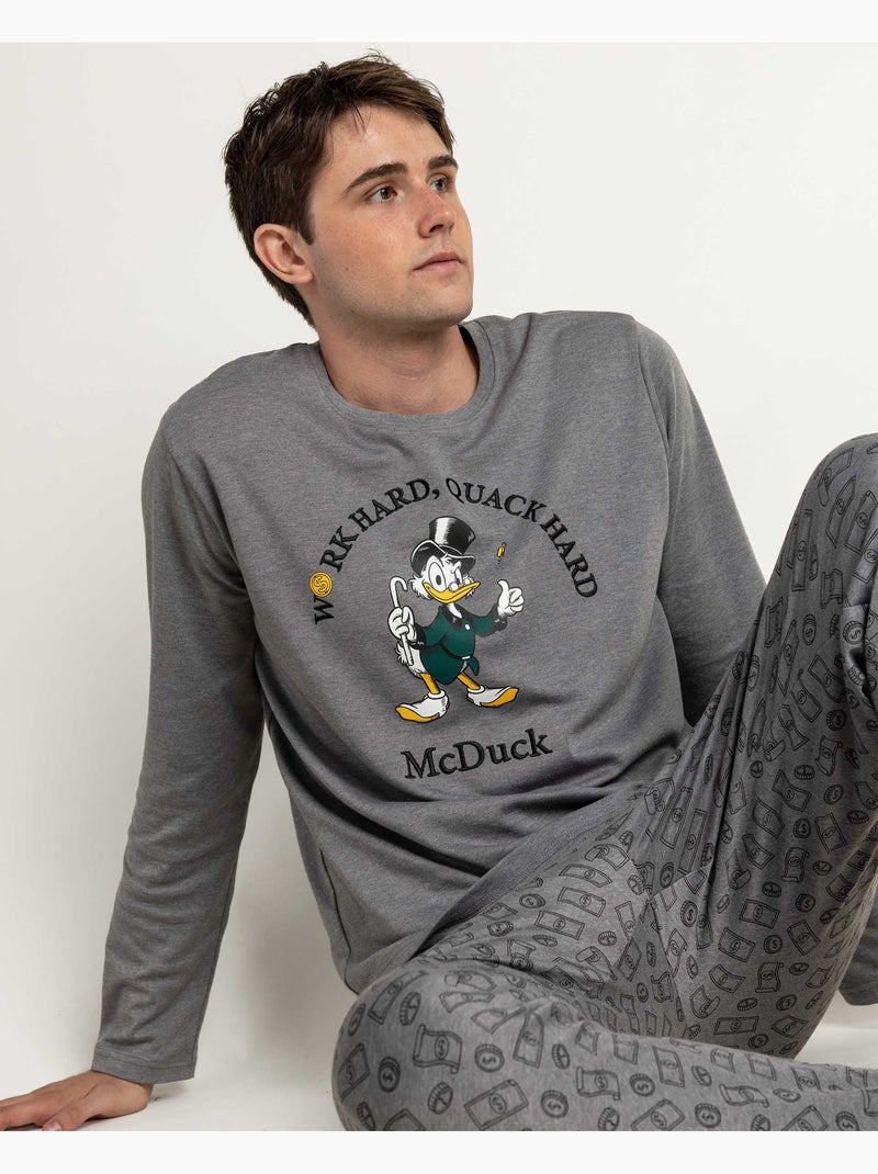 Pigiama a maniche lunghe da uomo DISNEY Work Hard Quack Hard Grigio melangiato - Kiabi