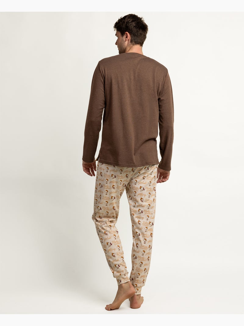 Pigiama a maniche lunghe da uomo PEANUTS Country Club Marrone cioccolato - Kiabi