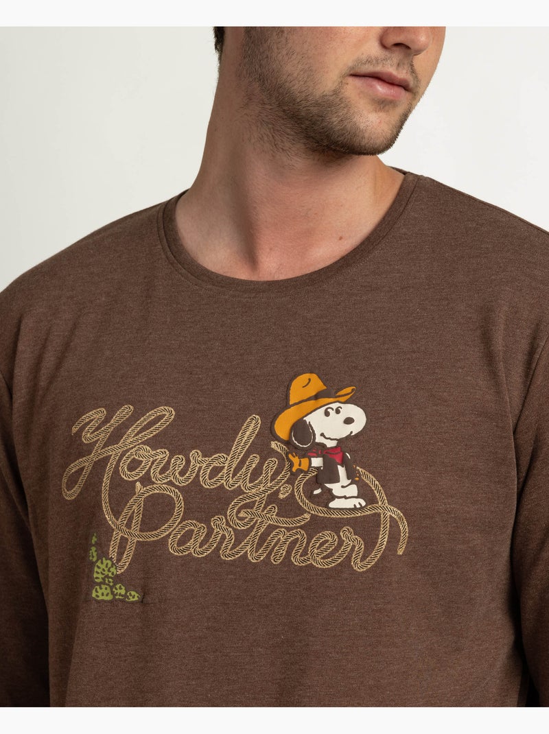 Pigiama a maniche lunghe da uomo PEANUTS Country Club Marrone cioccolato - Kiabi