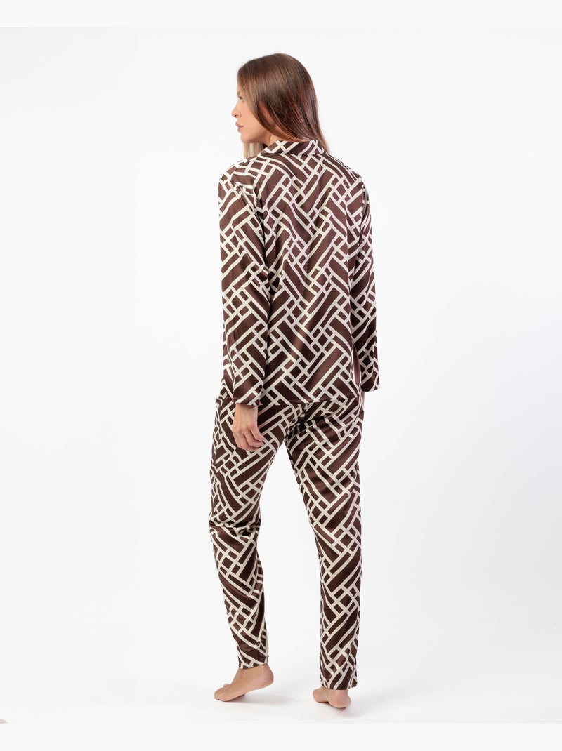 Pigiama a maniche lunghe geometrico di lusso da donna ADMAS LUXURY Marrone cioccolato - Kiabi