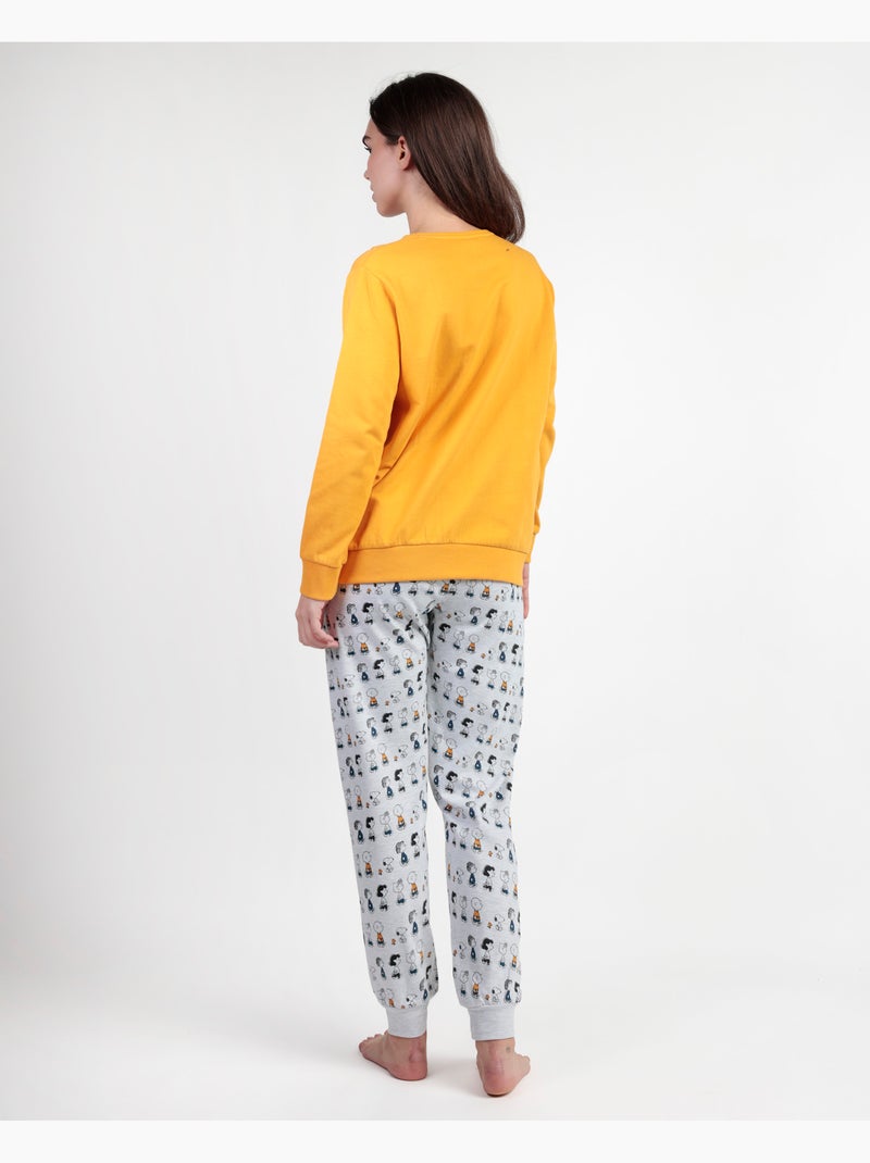 Pigiama a maniche lunghe in peluche da donna PEANUTS Snoopy & Friends Senape - Kiabi