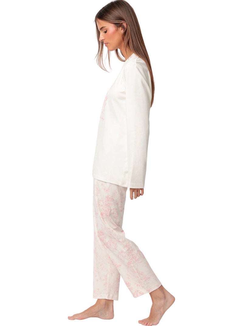 Pigiama a maniche lunghe in Toile De Jouy da donna ADMAS CLASSIC Rosa - Kiabi