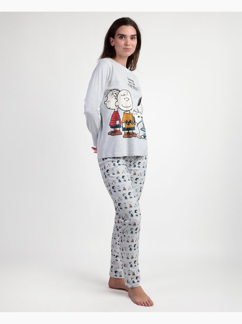 Pigiama a maniche lunghe PEANUTS Snoopy & Friends per donna Grigio melangiato - Kiabi