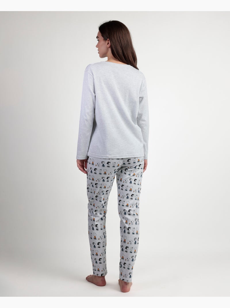 Pigiama a maniche lunghe PEANUTS Snoopy & Friends per donna Grigio melangiato - Kiabi