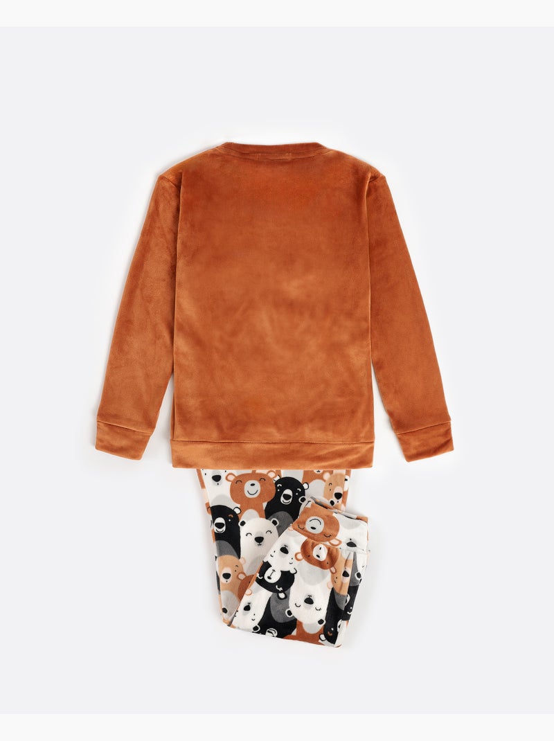 Pigiama a maniche lunghe per bambine ADMAS Velvet Bear Family Marrone - Kiabi