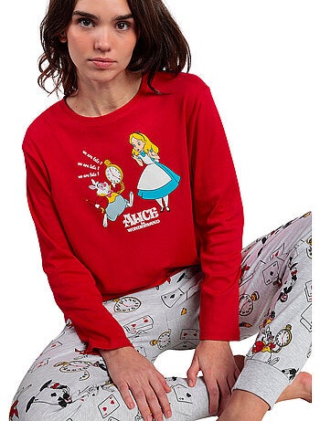 Pigiama a maniche lunghe rosso Alice nel paese delle meraviglie DISNEY da donna