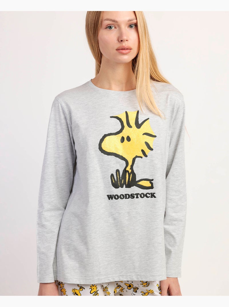 Pigiama a maniche lunghe Woodstock da donna PEANUTS Grigio melangiato - Kiabi