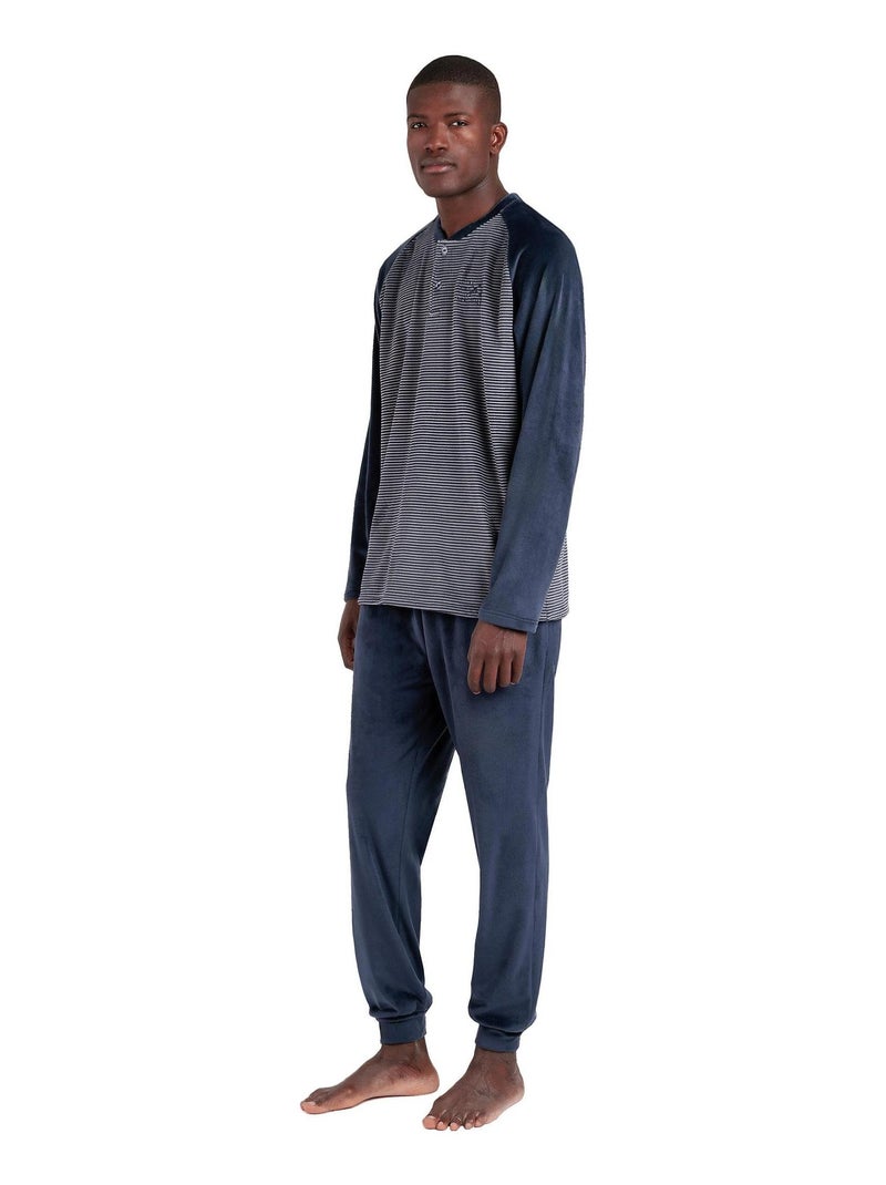 Pigiama a righe basic in velluto a maniche lunghe da uomo ADMAS MAGNIFIC Blu marino - Kiabi