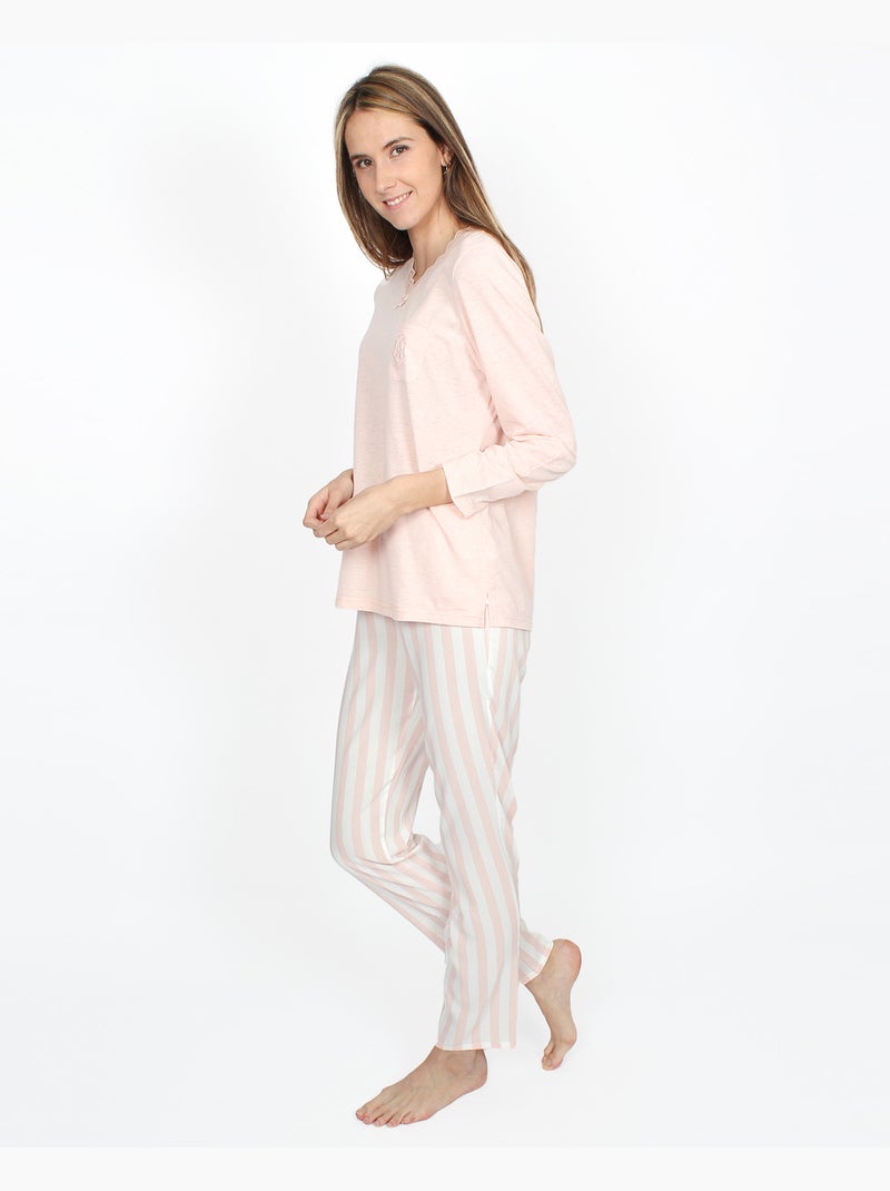 Pigiama a righe classiche a maniche lunghe da donna ADMAS CLASSIC Rosa - Kiabi