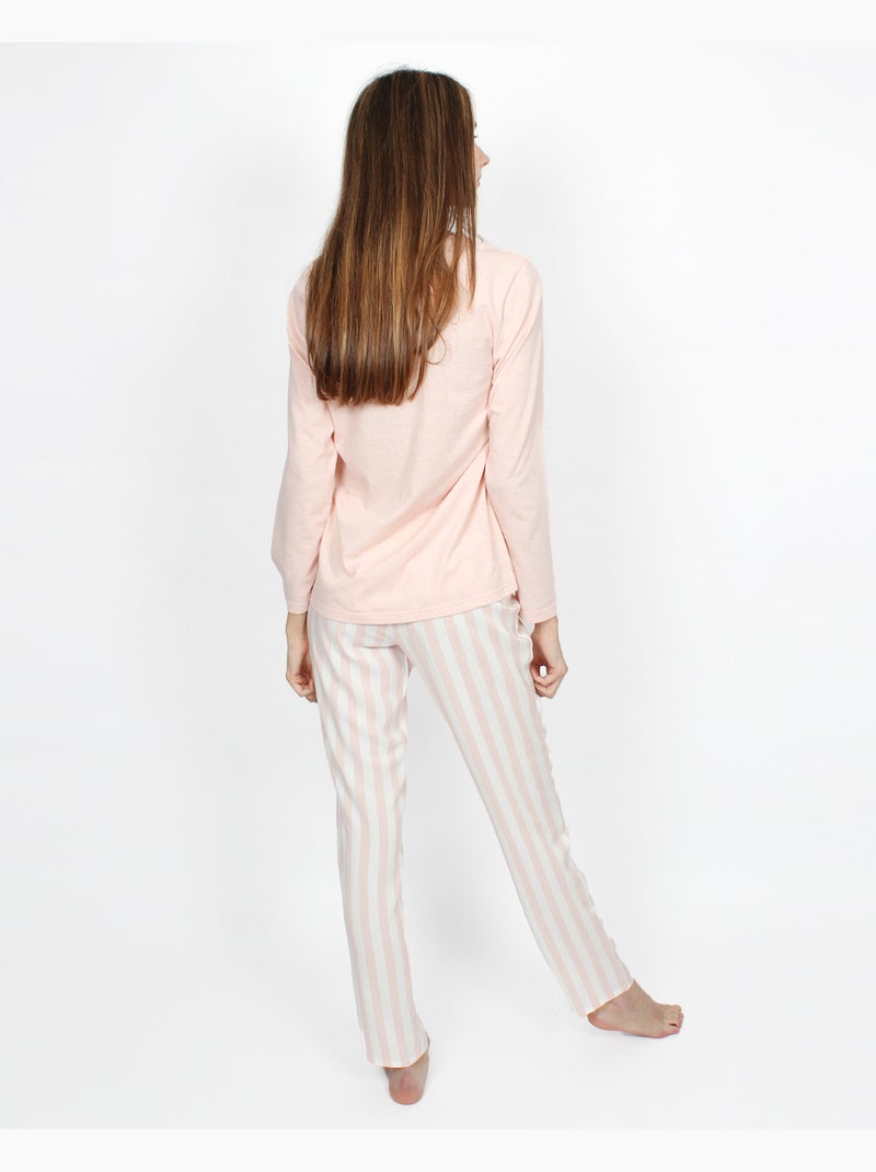 Pigiama a righe classiche a maniche lunghe da donna ADMAS CLASSIC Rosa - Kiabi