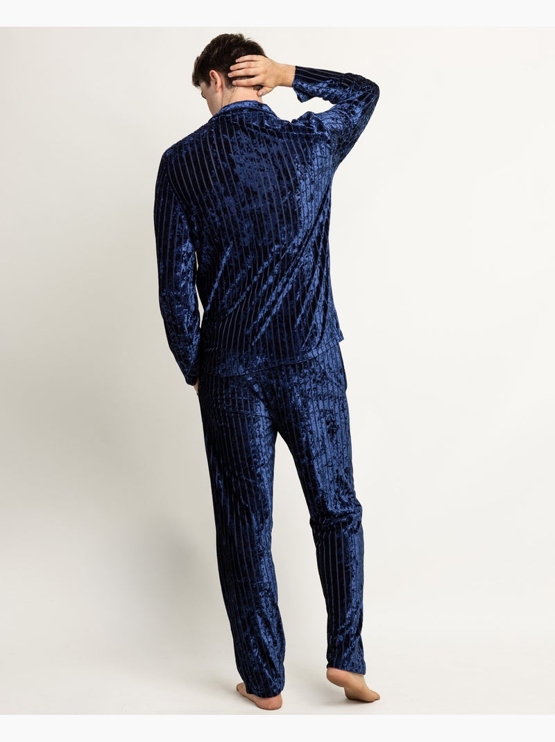 Pigiama a righe di lusso a maniche lunghe aperte da uomo ADMAS LUXURY Blu marino - Kiabi
