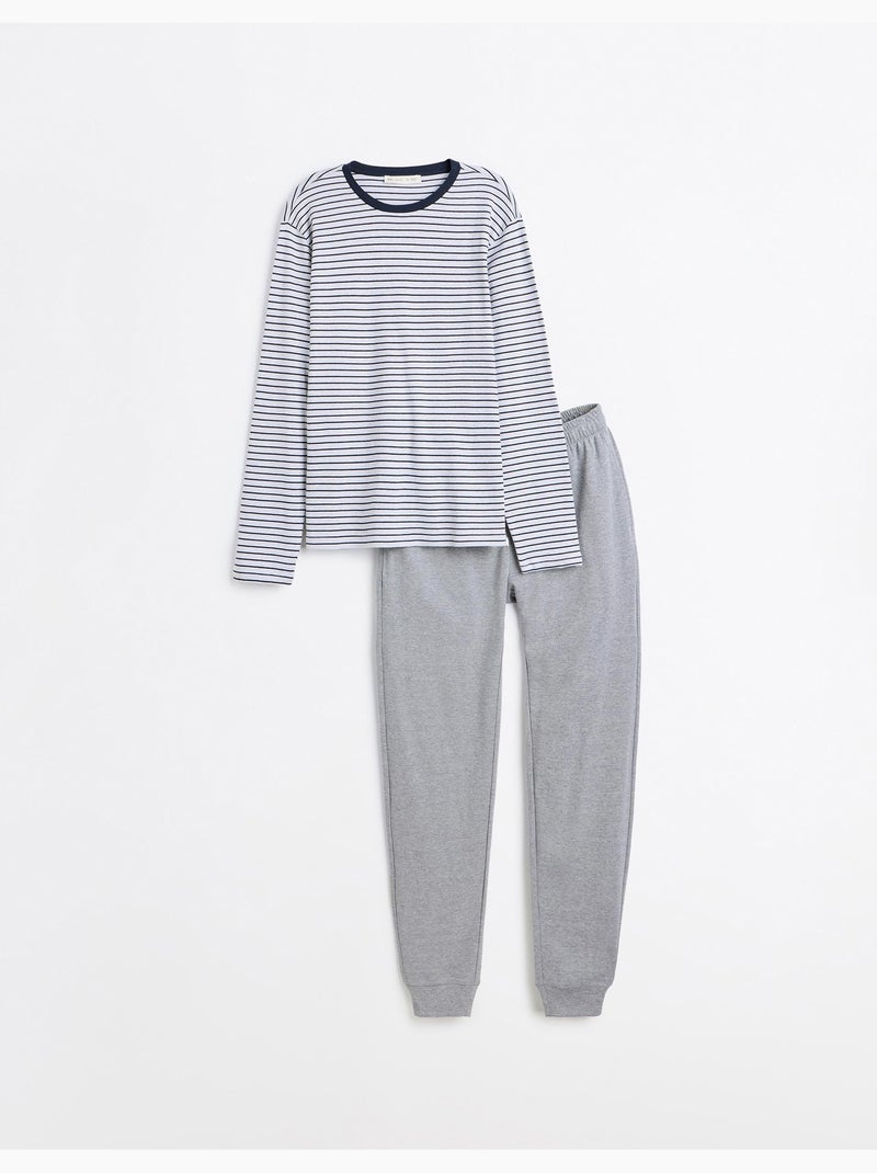 Pigiama a righe in maglia interlock, mo fashion Grigio - Kiabi
