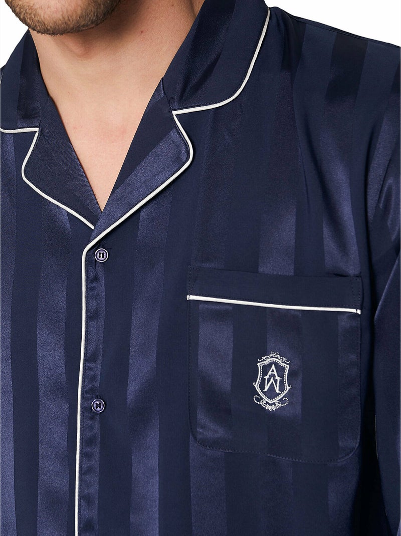 Pigiama a righe in raso a maniche lunghe aperto da uomo ADMAS CLASSIC Blu marino - Kiabi