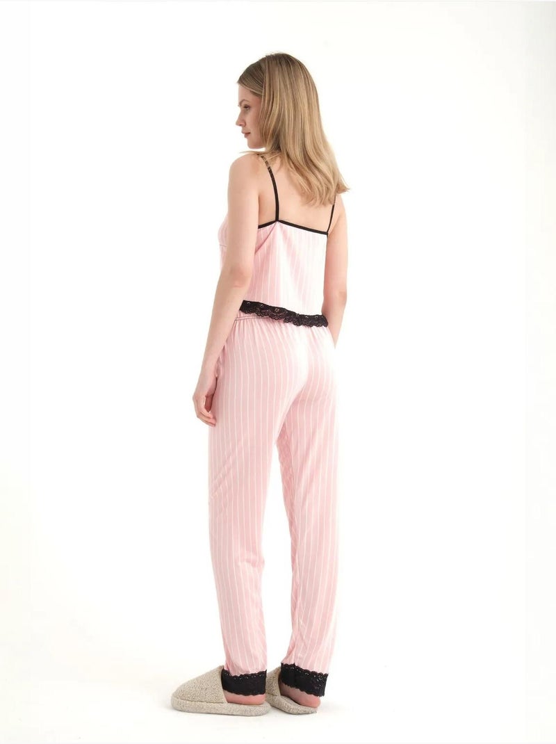 Pigiama a tre pezzi con coulisse e scollo a v a righe con vestaglia hiccup Rosa - Kiabi