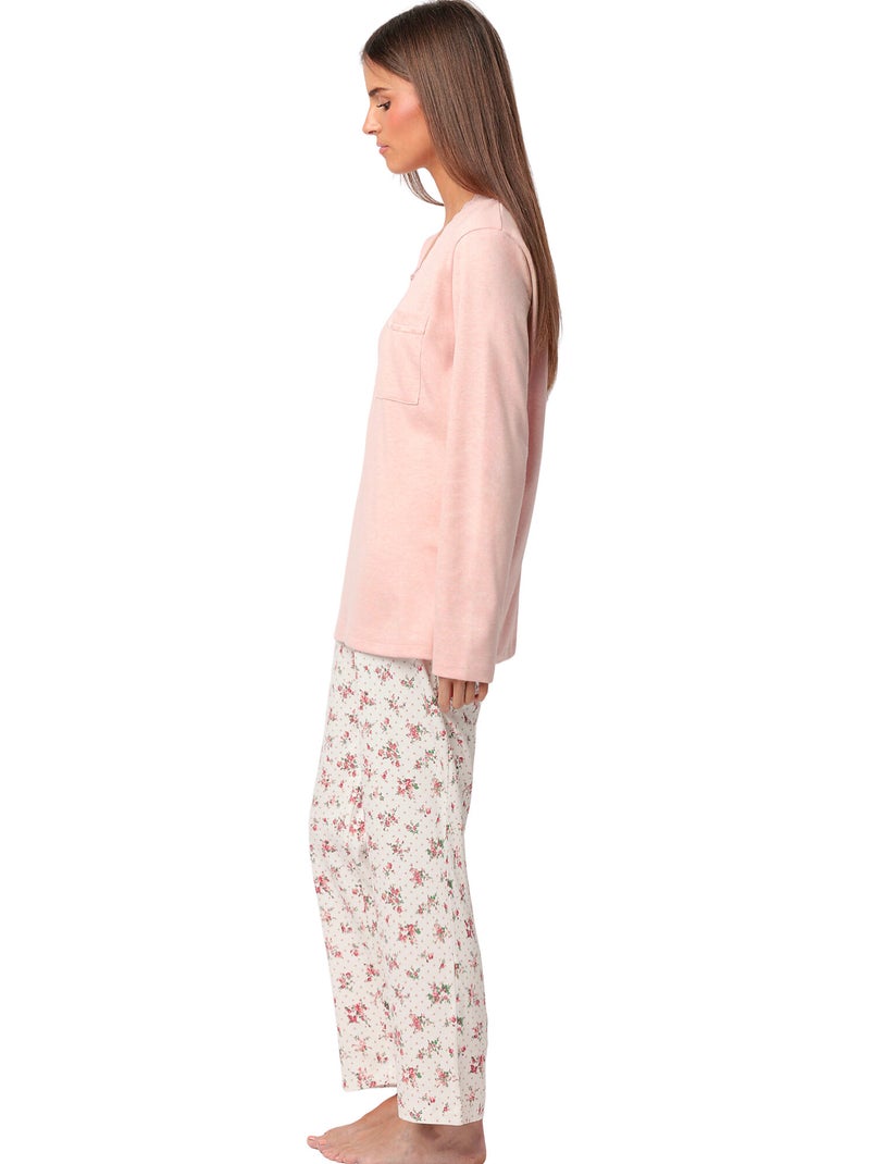 Pigiama admas classic a maniche lunghe con pois e fiori per donna Arancione corallo - Kiabi
