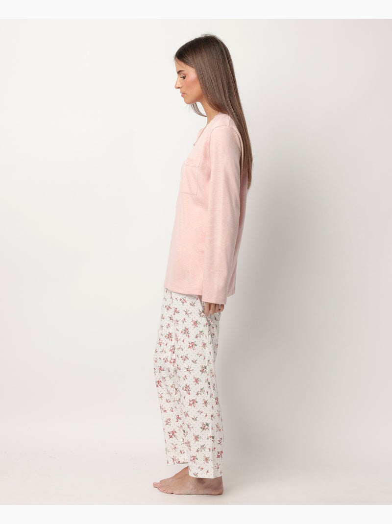 Pigiama ADMAS CLASSIC a maniche lunghe con pois e fiori per donna Corallo - Kiabi