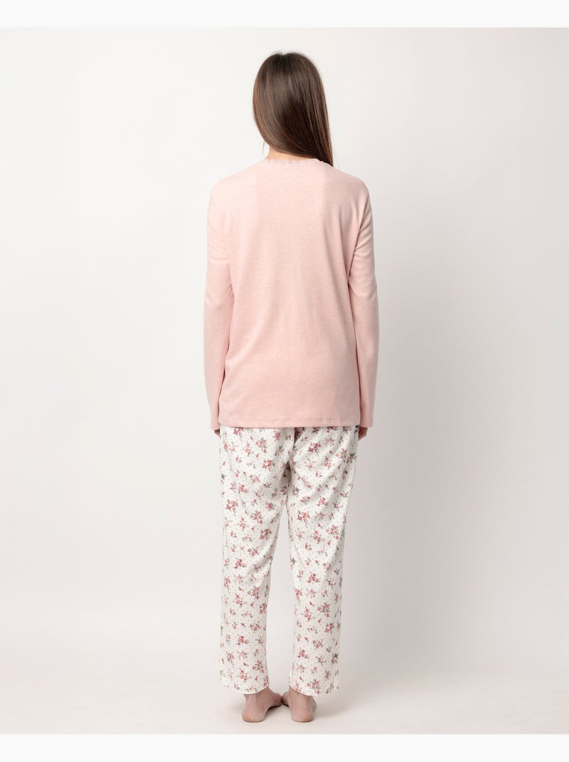 Pigiama ADMAS CLASSIC a maniche lunghe con pois e fiori per donna Corallo - Kiabi