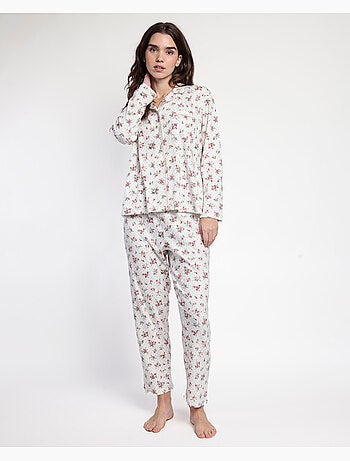 Pigiama ADMAS CLASSIC da donna a maniche lunghe con patta aperta, pois e fiori