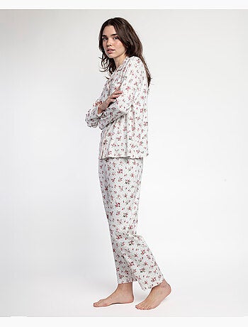 Pigiama ADMAS CLASSIC da donna a maniche lunghe con patta aperta, pois e fiori