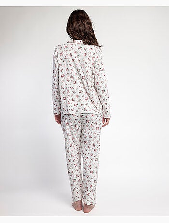 Pigiama ADMAS CLASSIC da donna a maniche lunghe con patta aperta, pois e fiori