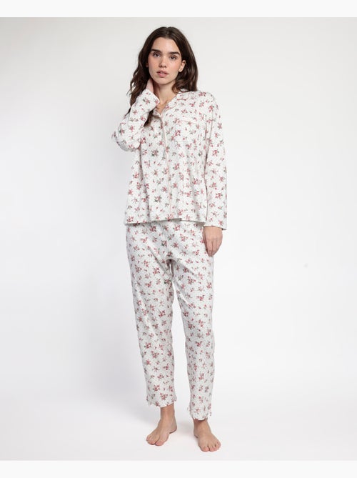 Pigiama ADMAS CLASSIC da donna a maniche lunghe con patta aperta, pois e fiori - Kiabi Pigiama ADMAS CLASSIC da donna a maniche lunghe con patta aperta, pois e fiori - Kiabi