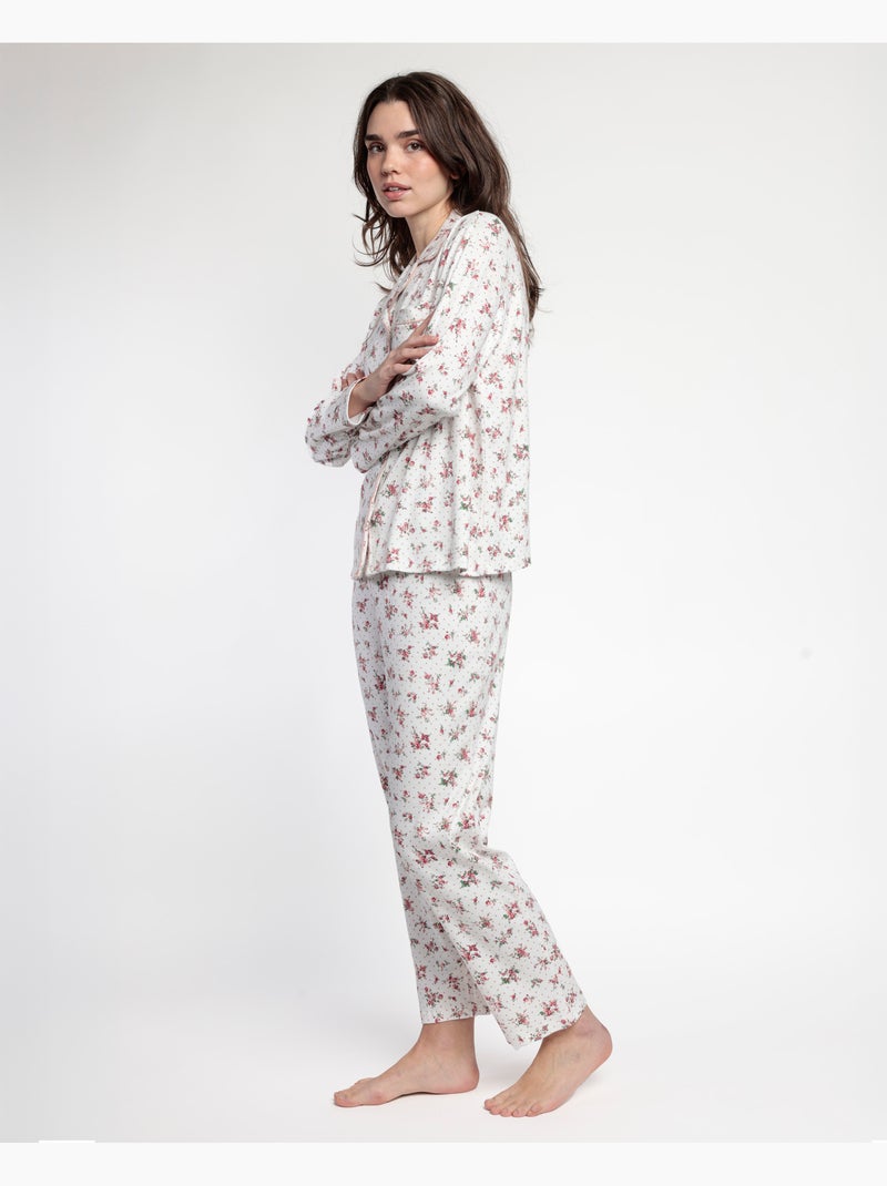 Pigiama ADMAS CLASSIC da donna a maniche lunghe con patta aperta, pois e fiori Corallo - Kiabi