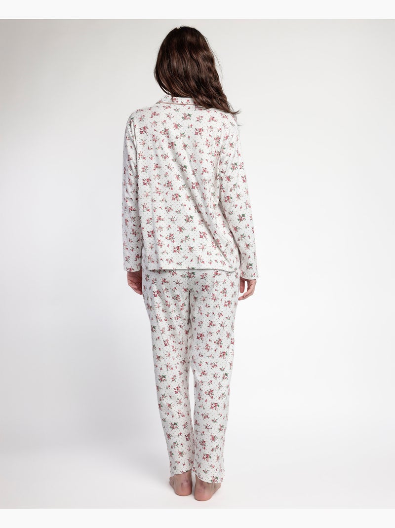 Pigiama ADMAS CLASSIC da donna a maniche lunghe con patta aperta, pois e fiori Corallo - Kiabi