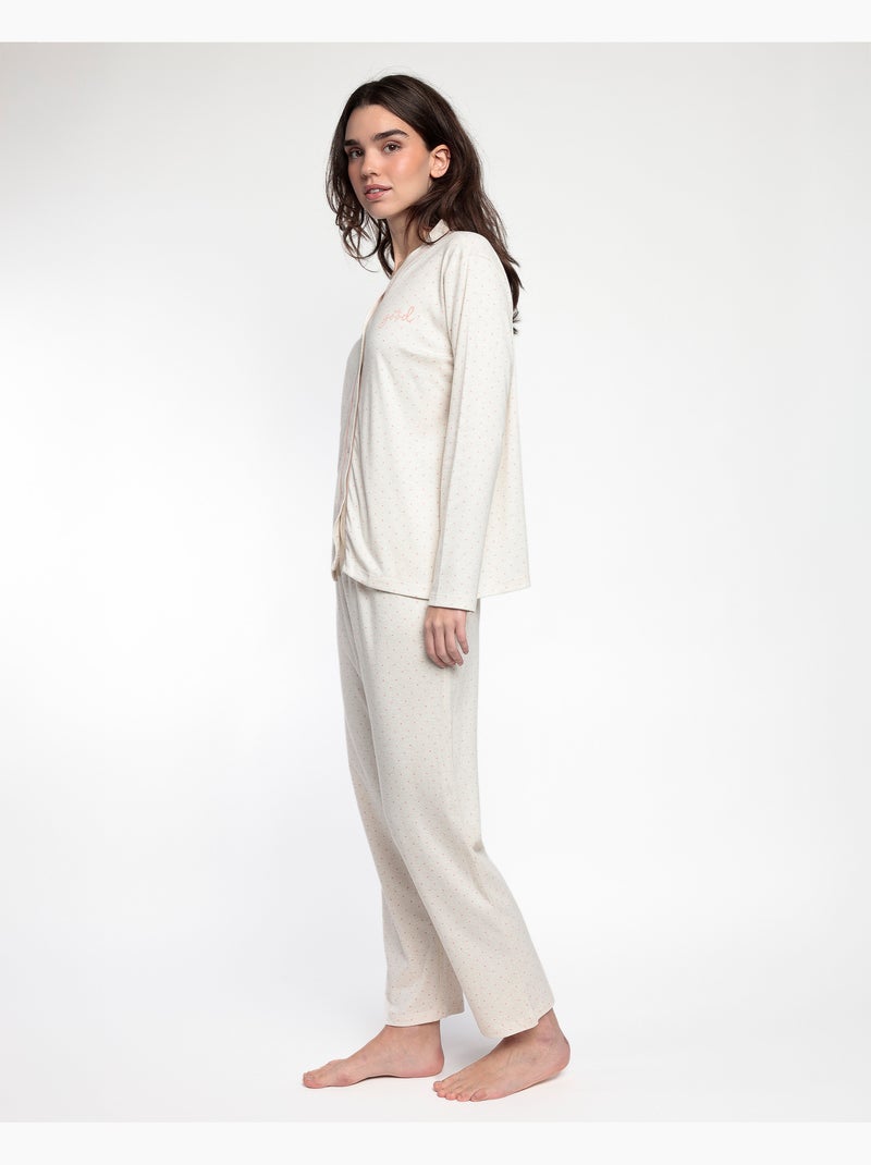 Pigiama ADMAS CLASSIC da donna a maniche lunghe con pois e fiori aperti Ecru - Kiabi