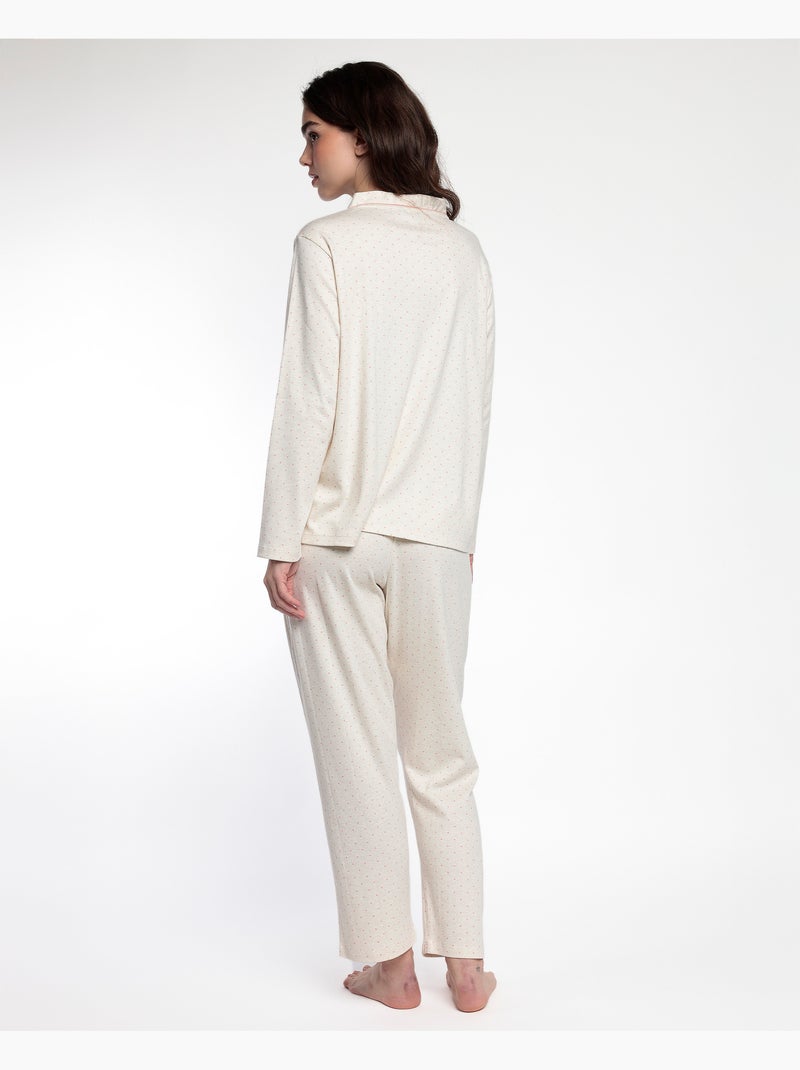 Pigiama ADMAS CLASSIC da donna a maniche lunghe con pois e fiori aperti Ecru - Kiabi