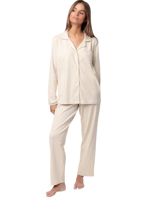 Pigiama ADMAS CLASSIC da donna a maniche lunghe con pois organici aperti - Kiabi Pigiama ADMAS CLASSIC da donna a maniche lunghe con pois organici aperti - Kiabi