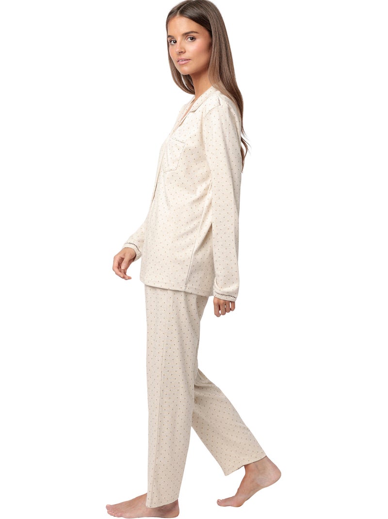 Pigiama ADMAS CLASSIC da donna a maniche lunghe con pois organici aperti Beige - Kiabi
