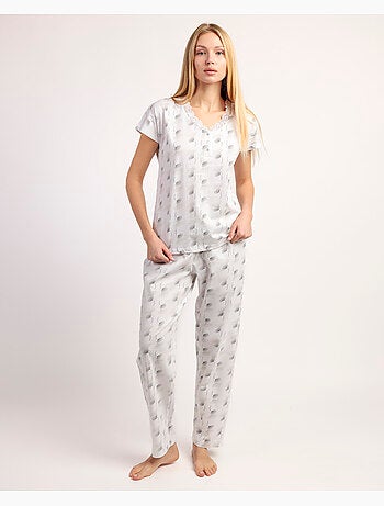 Pigiama ADMAS CLASSIC da donna bianco e grigio con maniche scese