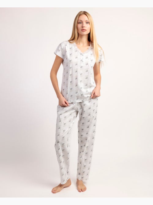 Pigiama ADMAS CLASSIC da donna bianco e grigio con maniche scese - Kiabi Pigiama ADMAS CLASSIC da donna bianco e grigio con maniche scese - Kiabi