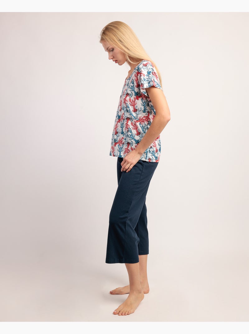 Pigiama ADMAS da donna con maniche a goccia e scritta Vitamin Sea Blu marino - Kiabi