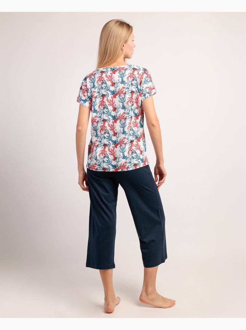 Pigiama ADMAS da donna con maniche a goccia e scritta Vitamin Sea Blu marino - Kiabi