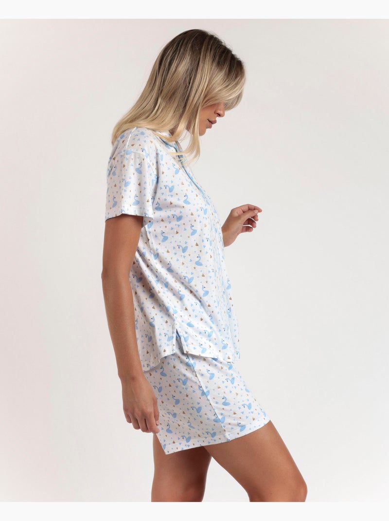Pigiama aperto a maniche corte da donna ADMAS Dancing With Swans Blu - Kiabi