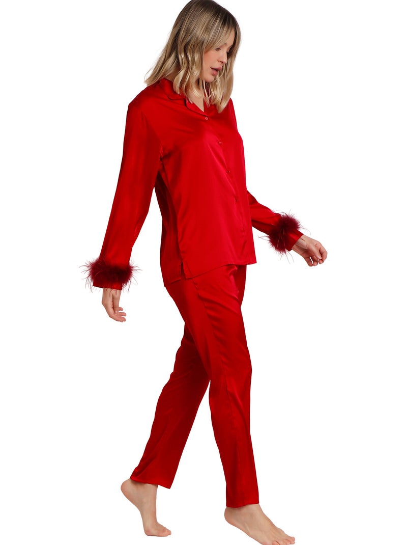 Pigiama aperto a maniche lunghe da donna ADMAS CLASSIC con piume natalizie Marabu Luxe Rosso - Kiabi